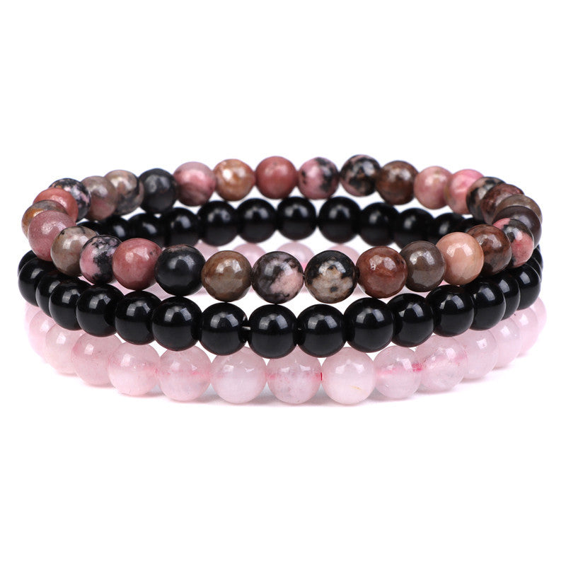 Trendy 6mm Natural Stone Bracelet Set with Rose Quartz