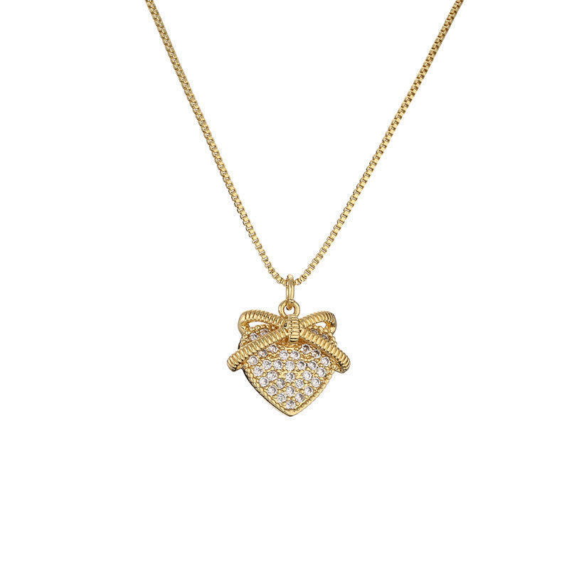 Geometric Copper Pendant Necklace with Zirconia Heart